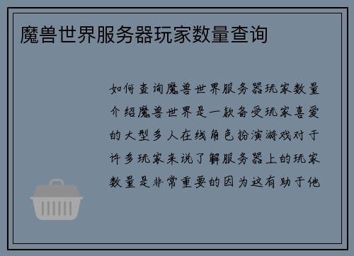 魔兽世界服务器玩家数量查询