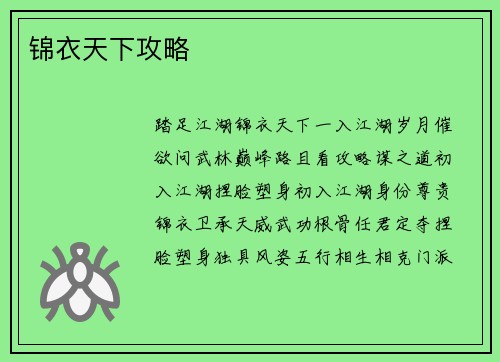 锦衣天下攻略